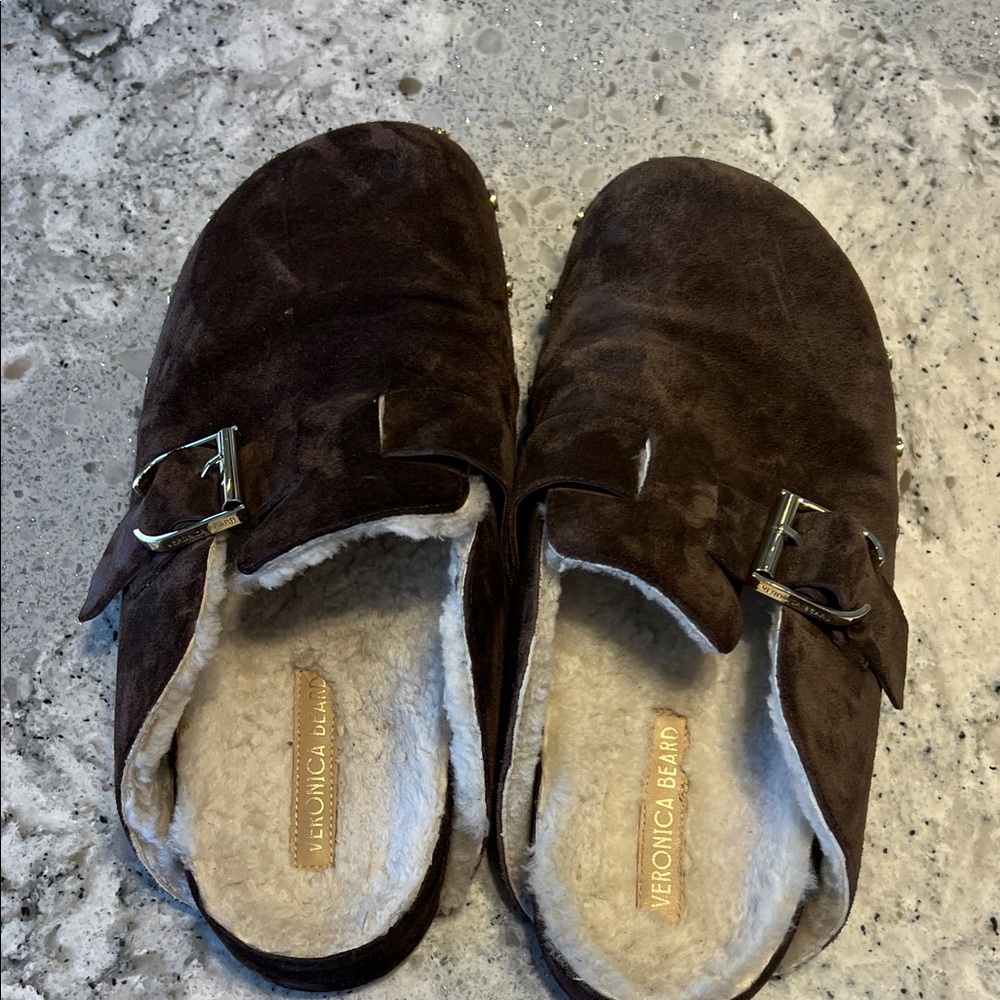 SOLD VERONICA BEARD  Fern Brown Suede & Shearling Clogs - Size 8 - Picture 7 of 11